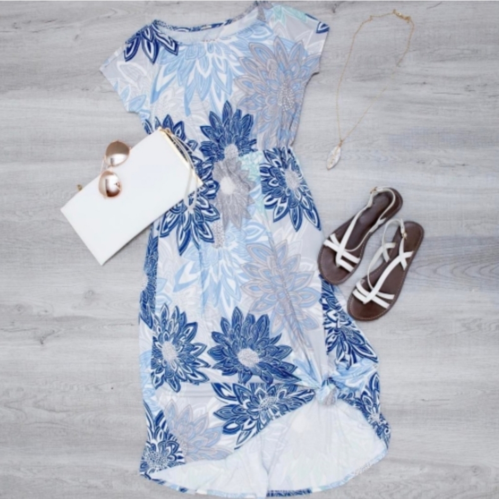 AJ Blue Floral Midi Dress